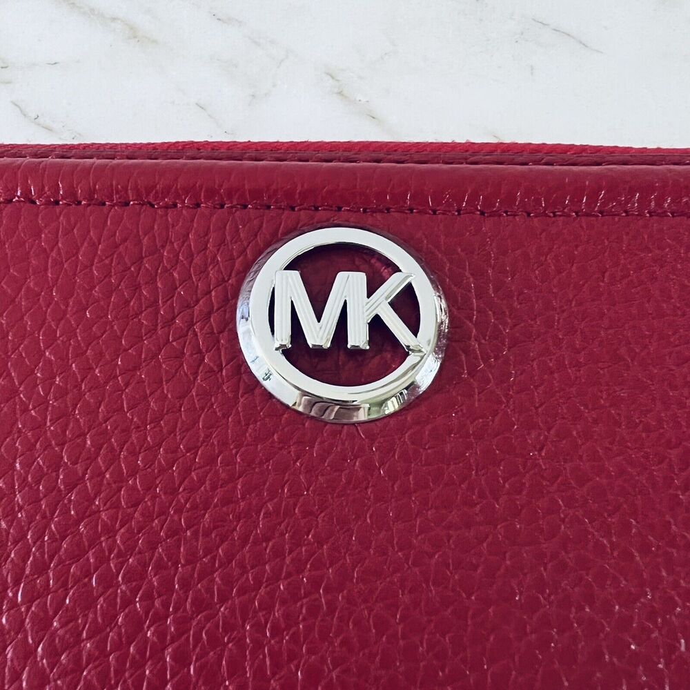 MICHAEL KORS Fulton Scarlet Leather Multi Function Phone Zip Wallet Wristlet - Picture 2 of 6